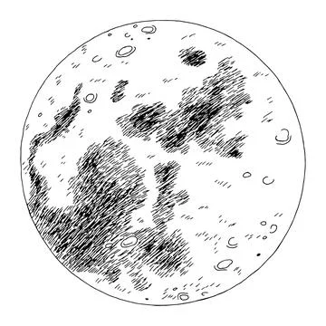Moon isolated in outer space graphic black white sketch illustration vector Stock Illustration