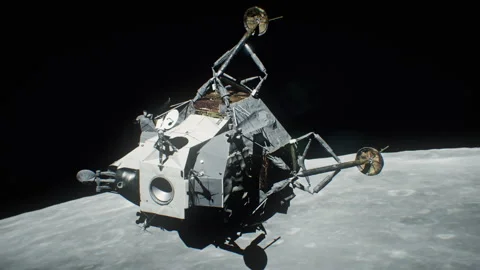 A Moon Lander Separation over Moon Stock-Footage 240376035