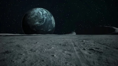 Moon Landscape Lunar View of Rotating Earth Stock Footage 84768414