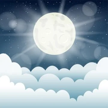 Moon light and cartoon clouds Stock Illustration
