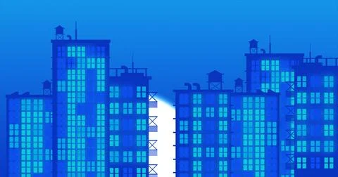 Moon with light building in high resolution. City light buildings backgroun.. Ilustración de archivo