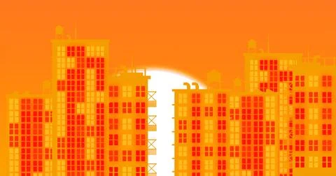 Moon with light building in high resolution. City light buildings backgroun.. Ilustración de archivo