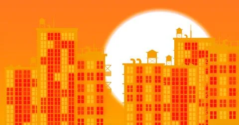 Moon with light building in high resolution. City light buildings backgroun.. Ilustración de archivo