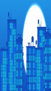 Moon with light building in vertical high resolution. City light buildings .. Ilustración de archivo