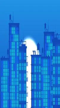 Moon with light building in vertical high resolution. City light buildings .. Ilustración de archivo
