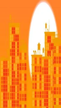 Moon with light building in vertical high resolution. City light buildings .. Ilustración de archivo