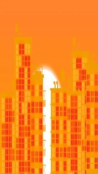 Moon with light building in vertical high resolution. City light buildings .. Ilustración de archivo