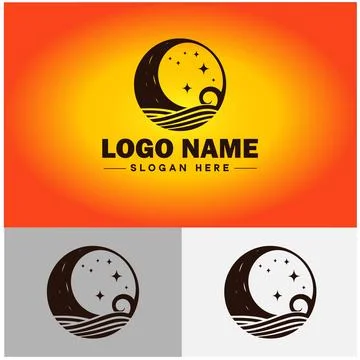 Moon logo icon vector for business brand app icon stars Moon Night bed logo.. Ilustração Stock