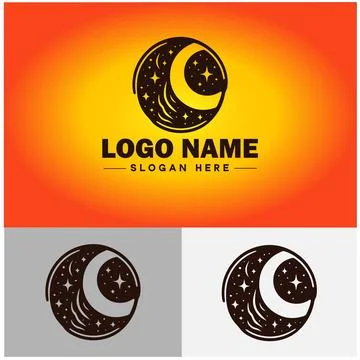 Moon logo icon vector for business brand app icon stars Moon Night bed logo.. Ilustração Stock