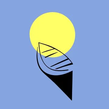 Moon logo vector with a boat. Boat on the background of a huge moon Stock Illustration