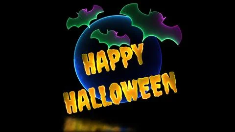 Moon loop neon glow effect halloween bat black background イラスト素材