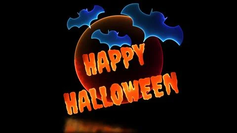 Moon loop neon glow effect halloween bat black background 스톡 일러스트