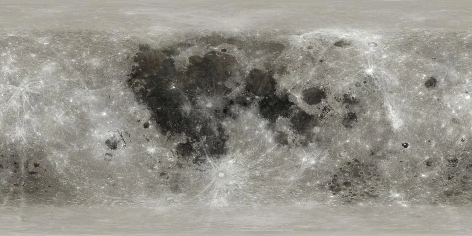 Moon map in a cylindrical projection for spherical texture mapping.  Elements Stock Illustration