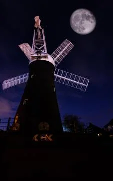 Moon on the 'mill Stock Photos