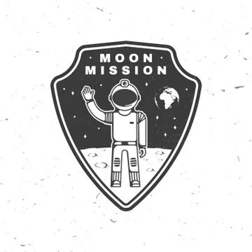 Moon mission logo, badge, patch. Vector. Concept for shirt, print, stamp Illustrazione stock