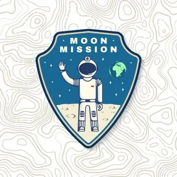 Moon mission logo, badge, patch. Vector. Concept for shirt, print, stamp 스톡 일러스트