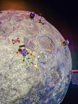 Moon Model with Space Modules Stock Photos