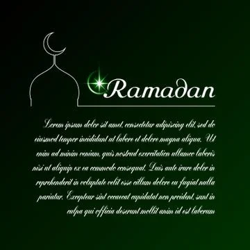 Moon, mosque, dark green background  inscription Ramadan. Stock Illustration