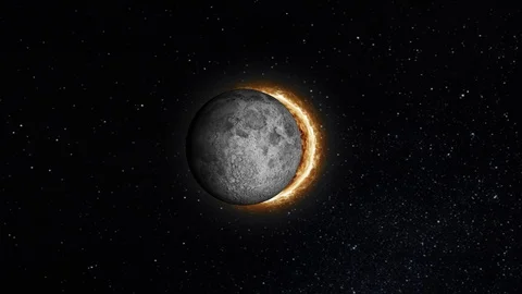 The Moon mostly covers the visible Sun creating a gold diamond ring effect. Stock Footage 123179636