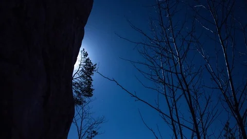 Moon moving across cliff and trees Stock Footage 72808059