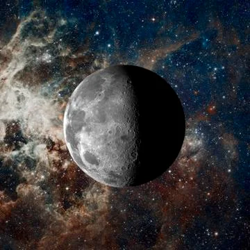 Moon on nebula background. Solar system planet. Illustrazione stock