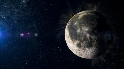 Moon on nebula background. Solar system planet 3d rendering. 库存插图