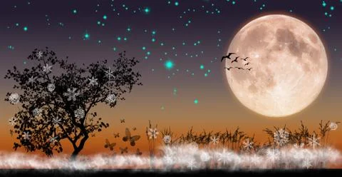 Moon night and first snow Stock Illustration