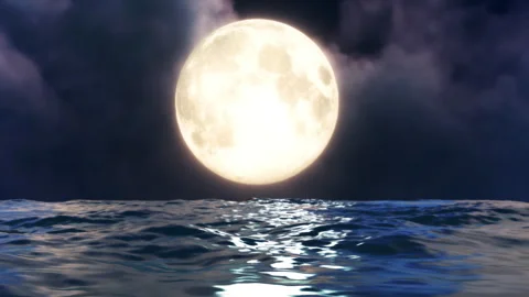 Moon Night and Wave Ocean Loop Stock Footage 244913337