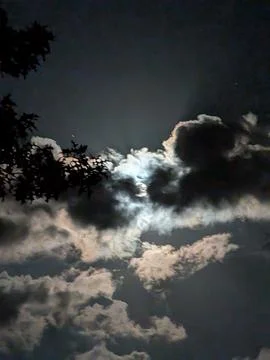 Moon  At Night Behind Clouds 스톡 사진