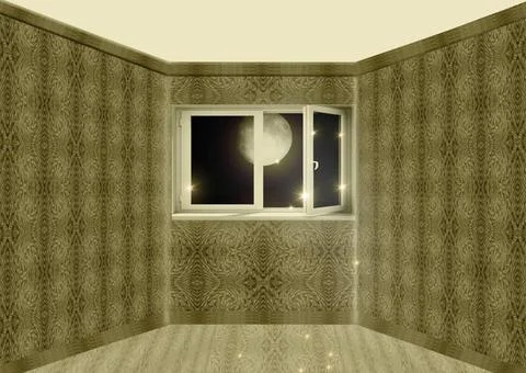 Moon at night behind a window The full moon at night behind a window Copyr... Stock Photos