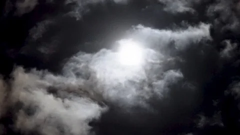 Moon on night blue sky on cloudy day. Clouds run slowly. Divination time. Stock Footage 108023974