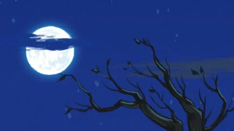 Moon at night with dead tree Stock Footage 251162285