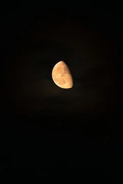 Moon in the night sky, closeup of photo with selective focus Foto stock
