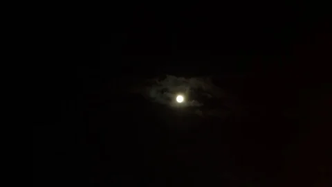 The moon in the night sky shines through the clouds passing by. 4k Stock-Footage 82162846