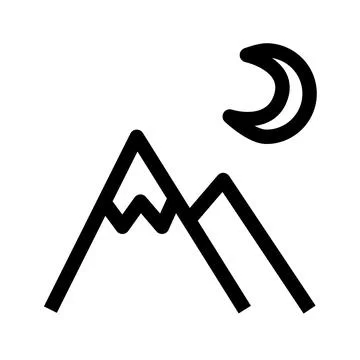 Moon nighttime view with two peaks mountain flat outline Stock Illustration