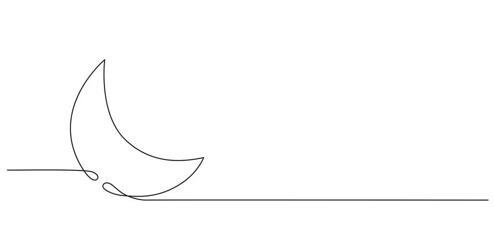 Moon - one single continuous line banner. Vector stock hand drawing illustration Stock Illustration