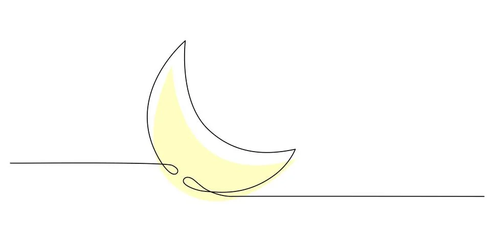 Moon - one single continuous line banner. Vector stock hand drawing illustration Stock Illustration