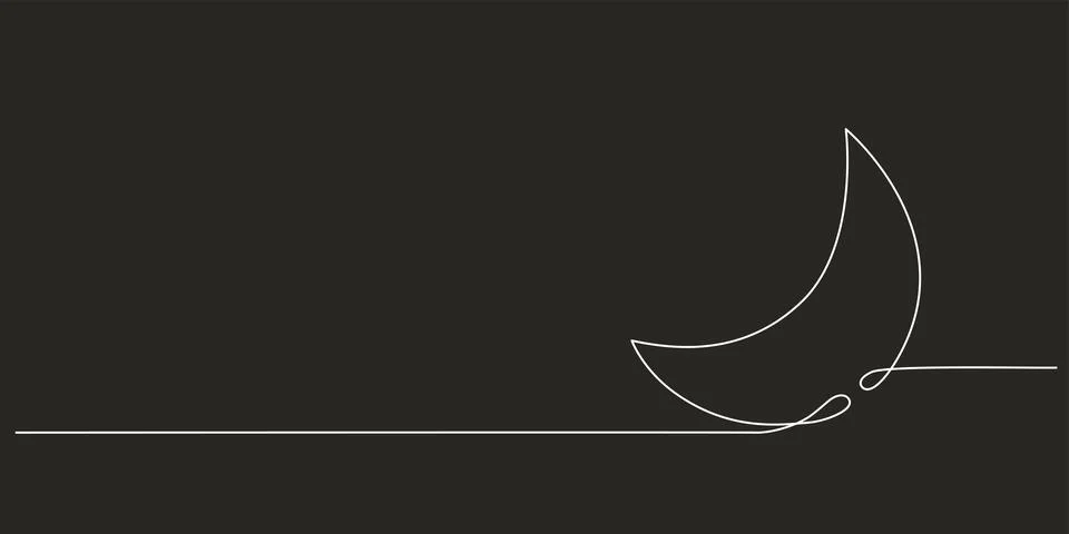 Moon - one single continuous line banner. Vector stock hand drawing illustration Stock Illustration
