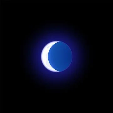 Moon or solar eclipse, crescent on round aura, lunar halo, vector realistic Stock Illustration