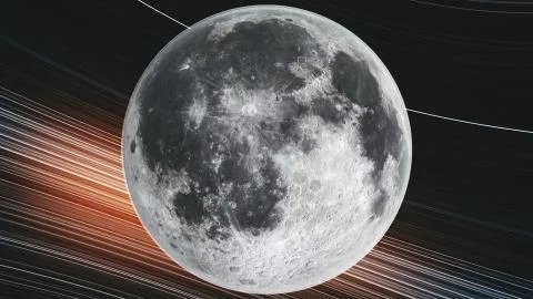 Moon orbit rotate planet close up spiral galaxy Stock Illustration
