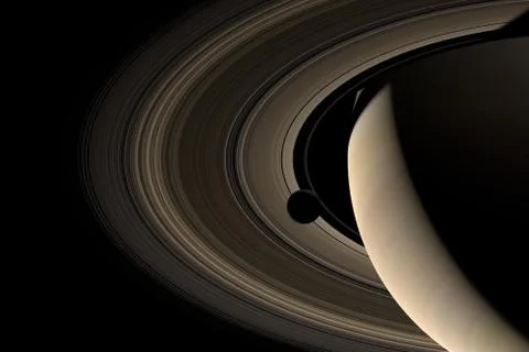Moon orbiting around the Saturn planet. 3d render 스톡 일러스트