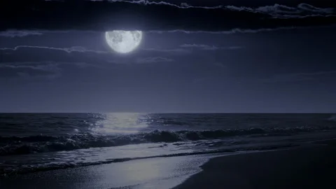 Moon over the Atlantic Ocean. 4K. Sound included Stock Footage 229414352