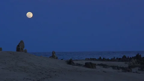 Moon over the beach Stock Footage 157995073