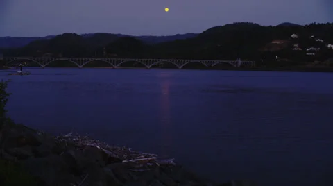 Moon Over Bridge and Rogue River Stock Footage 35288610