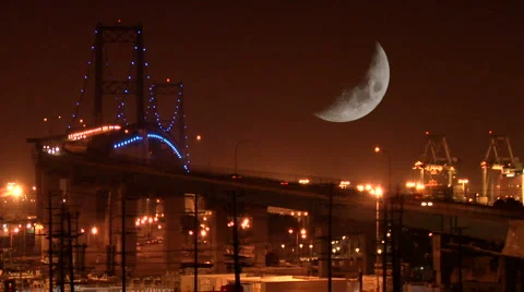 Moon over Bridge15 Stock-Footage 1098328