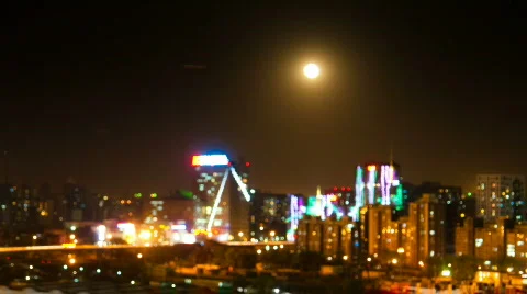 Moon over city Stock Footage 703293