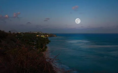 Moon over Diamond Head Stock Photos