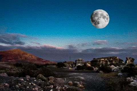 Moon over El Barranco de Tenegüime Stock Illustration