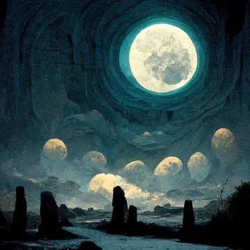 THE MOON OVER THE HENGE Stock Illustration