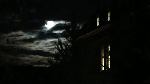 Moon Over House at Night Video stock 12604725